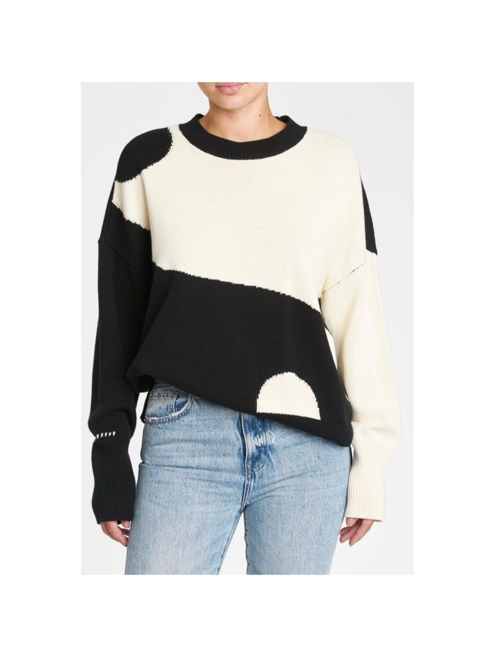 Pistola Colorblock Sweater Oversized Size Small Black Cream Yin Yang Darya Crew